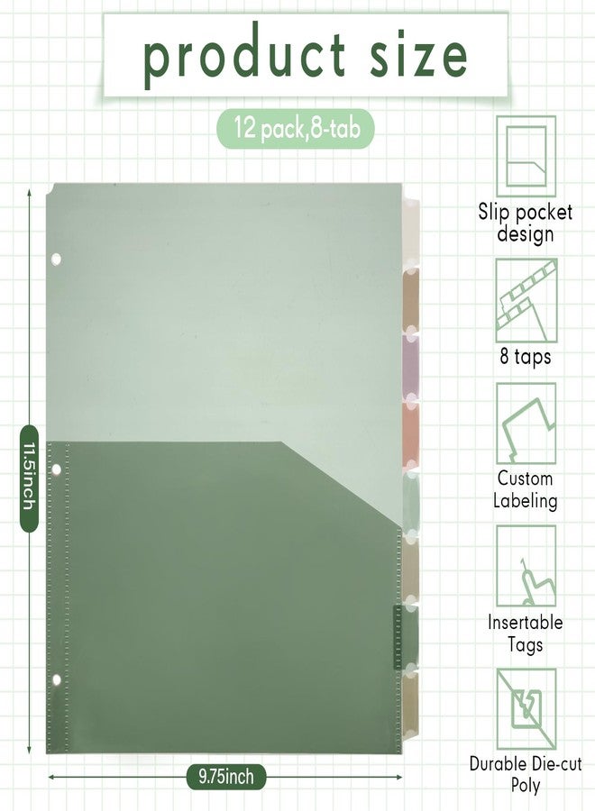 Resholder 6 Sets 8 Tab Plastic Binder Dividers with Pockets for 3 Ring Binders 9 3/4 x 11 1/2 Inches 3 Hole Punched Page Dividers Sturdy Colorful Dividers for Office(Classic Color) - Image 2