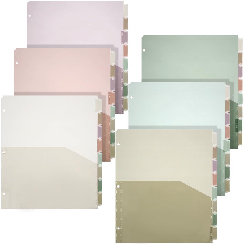 Resholder 6 Sets 8 Tab Plastic Binder Dividers with Pockets for 3 Ring Binders 9 3/4 x 11 1/2 Inches 3 Hole Punched Page Dividers Sturdy Colorful Dividers for Office(Classic Color) - Image 1