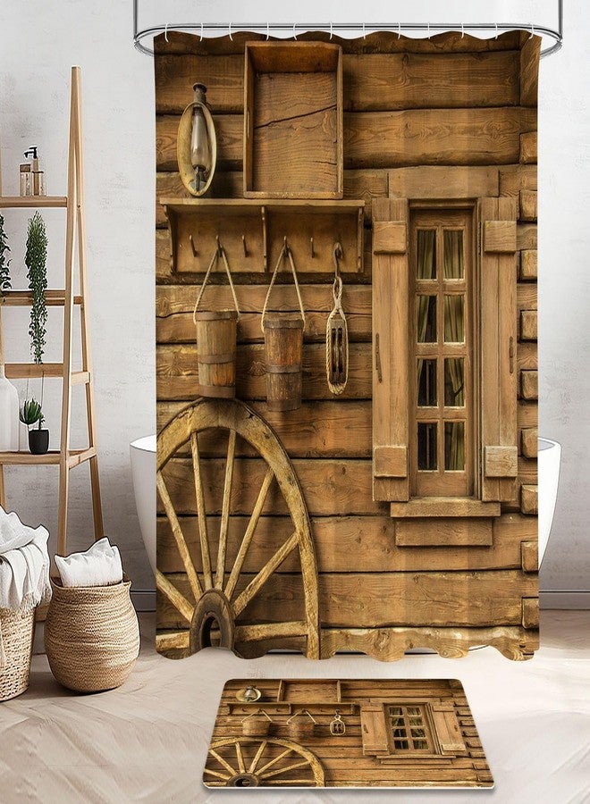 Litabel 4 Pcs Rustic Wooden Farmhouse Shower Curtain Set with Non-Slip Rugs, Toilet Lid Cover and Bath Mat, Farmhouse Bathroom Decor Set with Shower Curtain and Rugs(Hooks Not Included) - Image 3