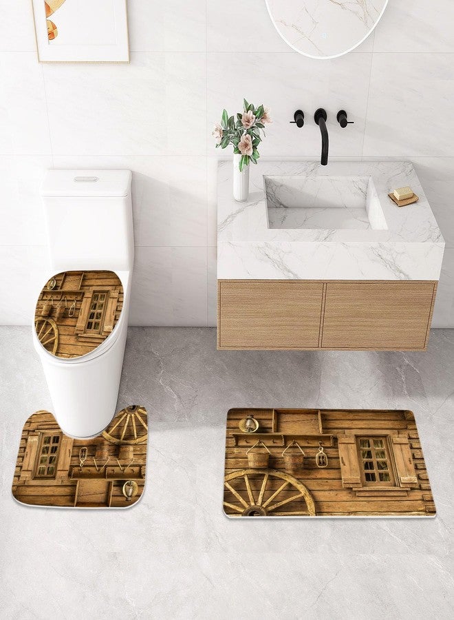 Litabel 4 Pcs Rustic Wooden Farmhouse Shower Curtain Set with Non-Slip Rugs, Toilet Lid Cover and Bath Mat, Farmhouse Bathroom Decor Set with Shower Curtain and Rugs(Hooks Not Included) - Image 4