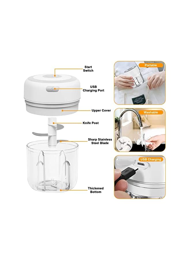 PROMASS مفرمة ثوم كهربائية صغيرة، معالج طعام صغير محمول لاسلكي بمنفذ USB، مطحنة لاسلكية متعددة الوظائف بسعة 250 مل للخضروات والتقطيع والفرم والهريس، معالج طعام يدوي - Image 5