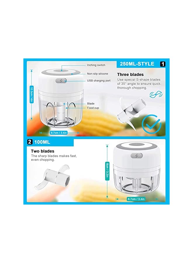 PROMASS مفرمة ثوم كهربائية صغيرة، معالج طعام صغير محمول لاسلكي بمنفذ USB، مطحنة لاسلكية متعددة الوظائف بسعة 250 مل للخضروات والتقطيع والفرم والهريس، معالج طعام يدوي - Image 3