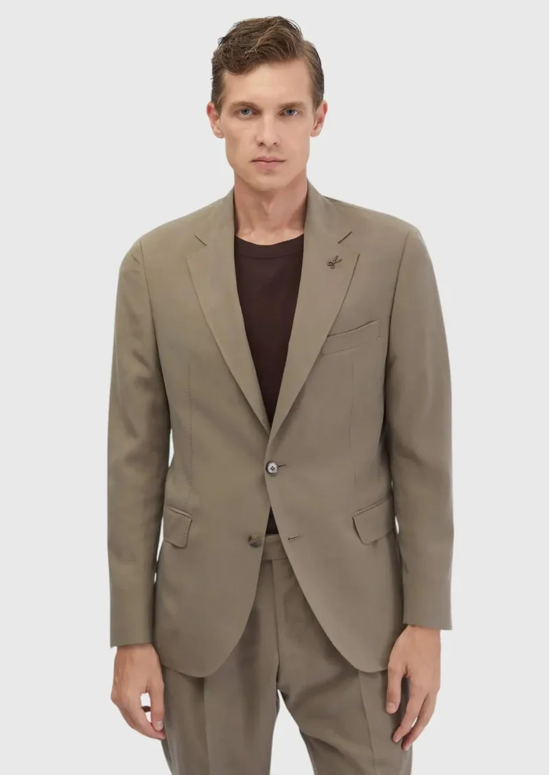RAMSEY Light Brown Plain Zeroweight Slim Fit Suit