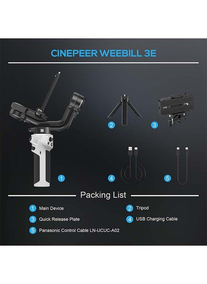 Zhiyun - ZHIYUN CINEPEER Weebill 3E[Official], 3-Axis Lightweight Gimbal Stabilizer for DSLR & Mirrorless Camera Canon/Sony/Panasonic/Nikon, 3KG Payload, Native Vertical Shooting, Bluetooth Shutter Control - Image 1