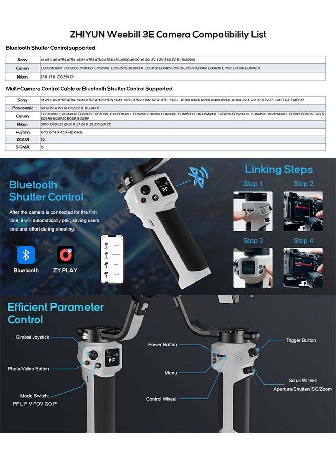 Zhiyun - ZHIYUN CINEPEER Weebill 3E[Official], 3-Axis Lightweight Gimbal Stabilizer for DSLR & Mirrorless Camera Canon/Sony/Panasonic/Nikon, 3KG Payload, Native Vertical Shooting, Bluetooth Shutter Control - Image 1