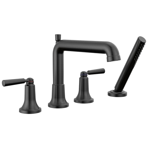 Delta Saylor Roman Tub Faucet with Hand Shower Matte Black Deck Mount Bathtub Faucet Matte Black T4736BL Valve Not Included - Image 1