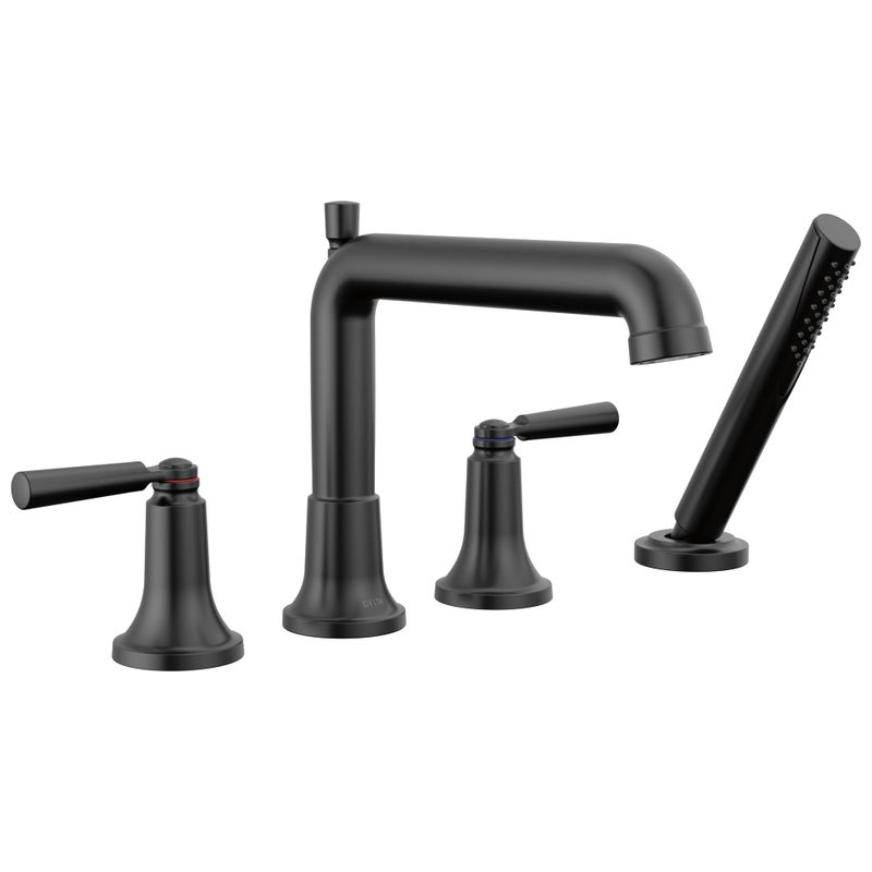 Delta Saylor Roman Tub Faucet with Hand Shower Matte Black Deck Mount Bathtub Faucet Matte Black T4736BL Valve Not Included - Image 2