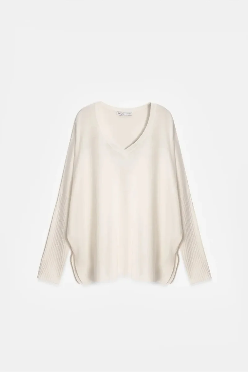 Dilvin Ivory Natural DILVIN Women's V-neck Ribbed Knit Sweater for Women | Best Price UAE
