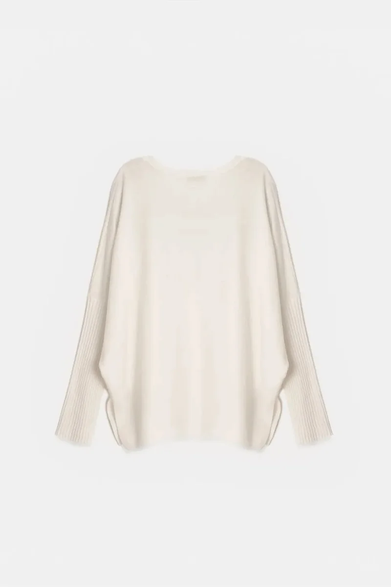 Dilvin Ivory Natural DILVIN Women's V-neck Ribbed Knit Sweater for Women | Best Price UAE