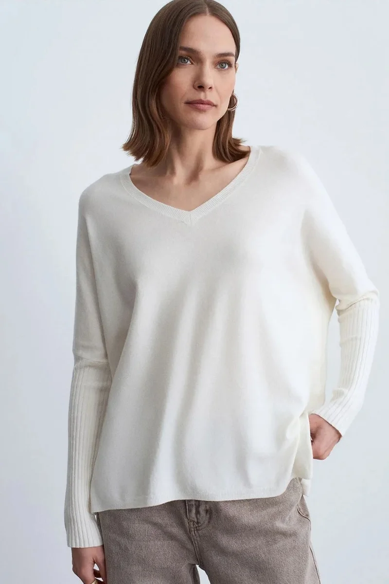 DILVIN Women's V-neck Ribbed Knit Sweater