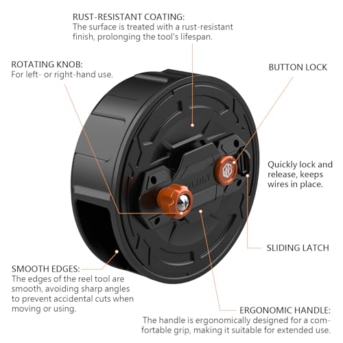 Holdly Lightweight Aluminum Tie Wire Reel Quick-Lock and Release Mechanism, Tie Wire Stripper Designed for 12-18 Gauge Wires. Dual-Sided Rewind Knob for Left or Right-Handed Operation - Image 3