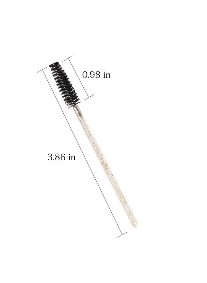 Mekupeu - 300 Pack Glitter Mascara Wands Disposable Eyelash Spoolie Brushes Makeup Applicator Eyelash Extension Tool Kit, Crystal Gold Handle Black Brush Head - Image 1