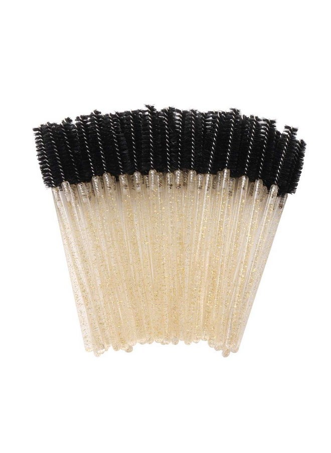 Mekupeu - 300 Pack Glitter Mascara Wands Disposable Eyelash Spoolie Brushes Makeup Applicator Eyelash Extension Tool Kit, Crystal Gold Handle Black Brush Head - Image 1
