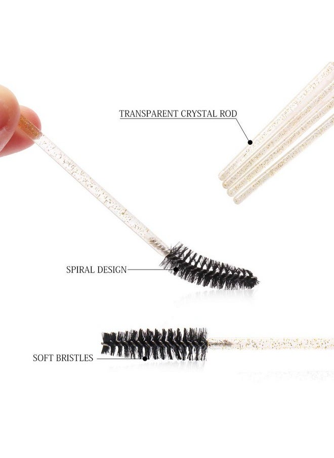 Mekupeu - 300 Pack Glitter Mascara Wands Disposable Eyelash Spoolie Brushes Makeup Applicator Eyelash Extension Tool Kit, Crystal Gold Handle Black Brush Head - Image 1