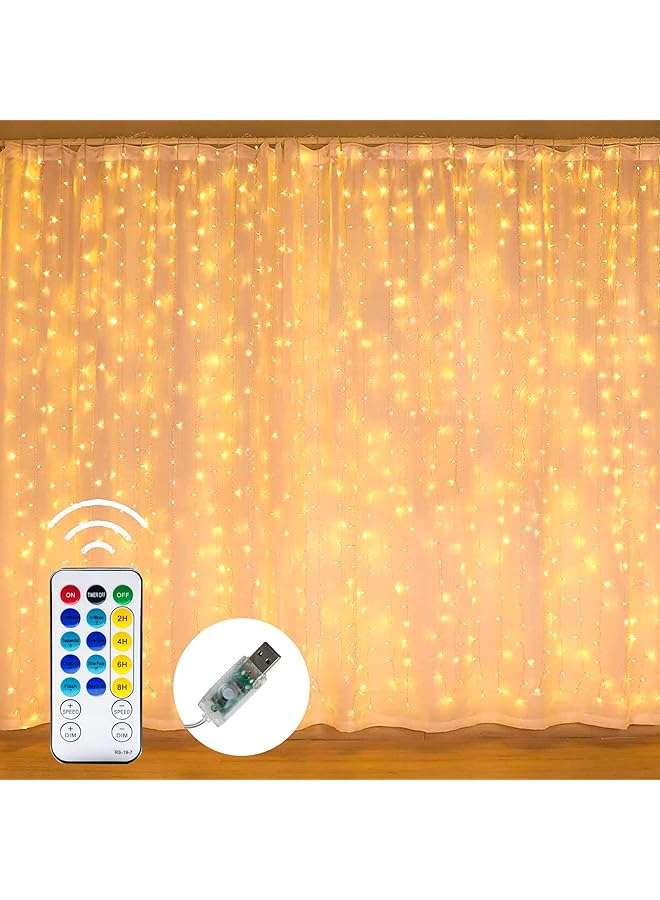 erorex 300 Led 9.8Ft X9.8Ft Warm White Fairy Lights Indoor Outdoor Waterproof Usb Powered 8 Lighting Modes Curtain String Lights - Image 5