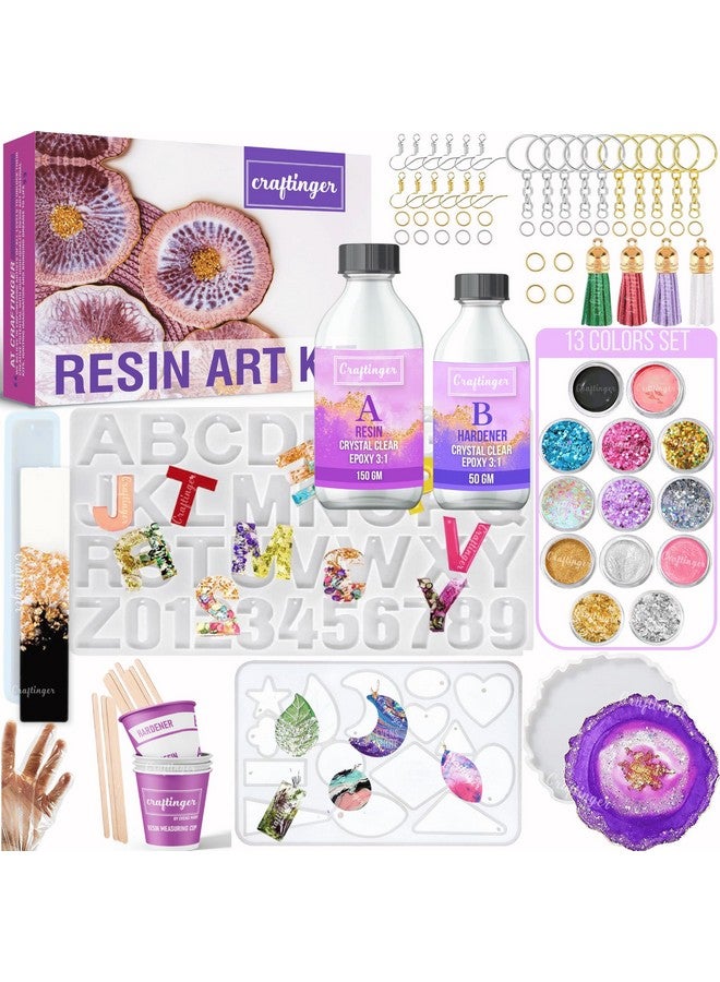 Craftinger Craftinger Upgraded All-in One kit with 200gm Resin for Bookmarks, Coasters, Alphabet Keychains, Pendants, Earrings and More, Multicolour - Image 1