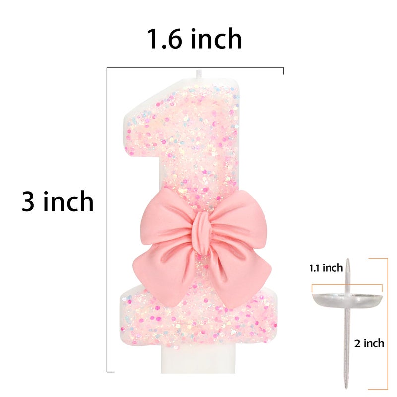 ElekFX Birthday Candle for Cake, 1 Candle - Pink Glitter with Bowknot, 2.76 inch Happy Birthday Candle, Cake Topper Decoration for 1 Year Old Birthday Party (Number 1) - Image 2
