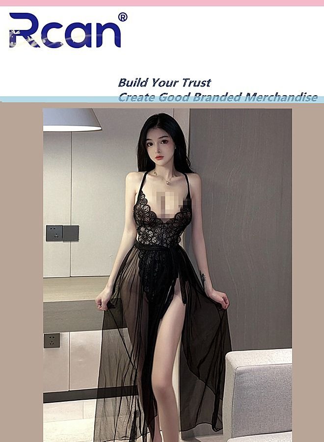 Rcan Lingerie for Women V-neck high-end gauze backless halter neck jumpsuit with straps babydoll 2-piece set  - Image 1