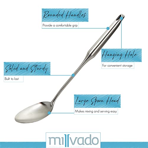 Millvado Stainless Steel Big Cooking Spoon, Kitchen Utensils and Gadgets, 15 Inch Large Spoon For for Cooking, Basting, Serving, Dishwasher Safe Metal Utensil, Durable, Solid Construction - Image 3