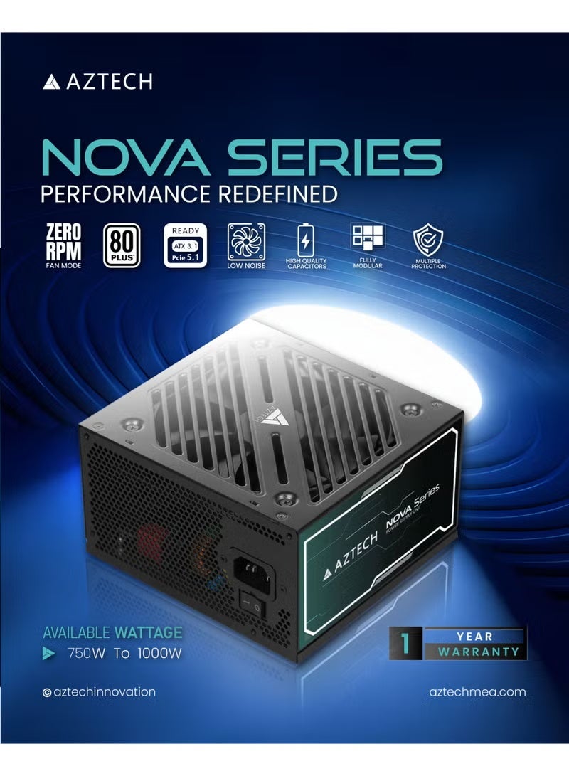 Aztech NOVA 750W Power Supply High Performance Silent 120mm Fan Non-Modular ATX PSU High Output +12V Long Cables Full Protection Supports RTX 3070, RX 6700 XT, Ryzen, Intel Gaming PC PSU - Image 4