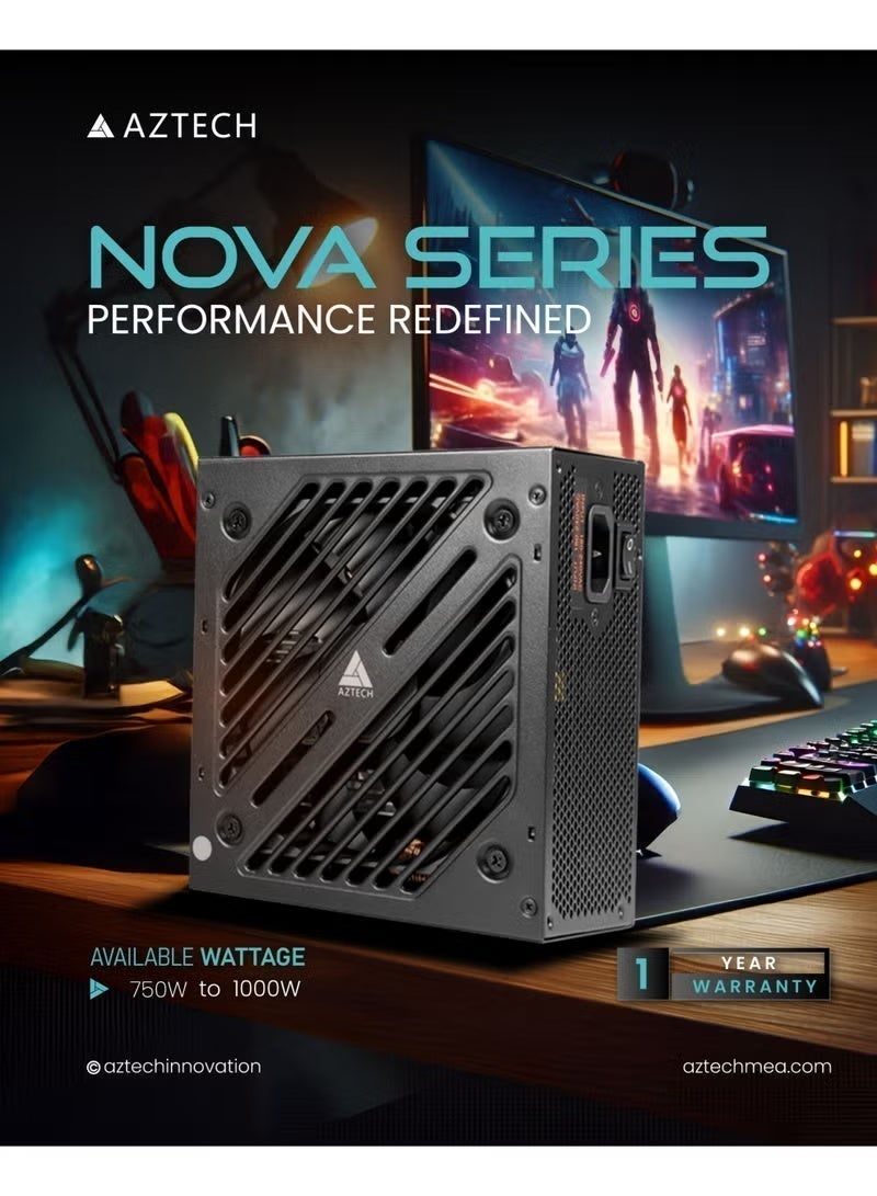 Aztech NOVA 750W Power Supply High Performance Silent 120mm Fan Non-Modular ATX PSU High Output +12V Long Cables Full Protection Supports RTX 3070, RX 6700 XT, Ryzen, Intel Gaming PC PSU - Image 2