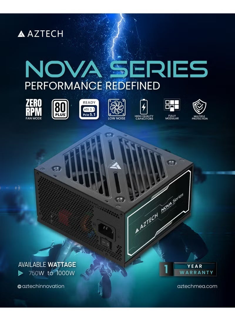 Aztech NOVA 750W Power Supply High Performance Silent 120mm Fan Non-Modular ATX PSU High Output +12V Long Cables Full Protection Supports RTX 3070, RX 6700 XT, Ryzen, Intel Gaming PC PSU - Image 3