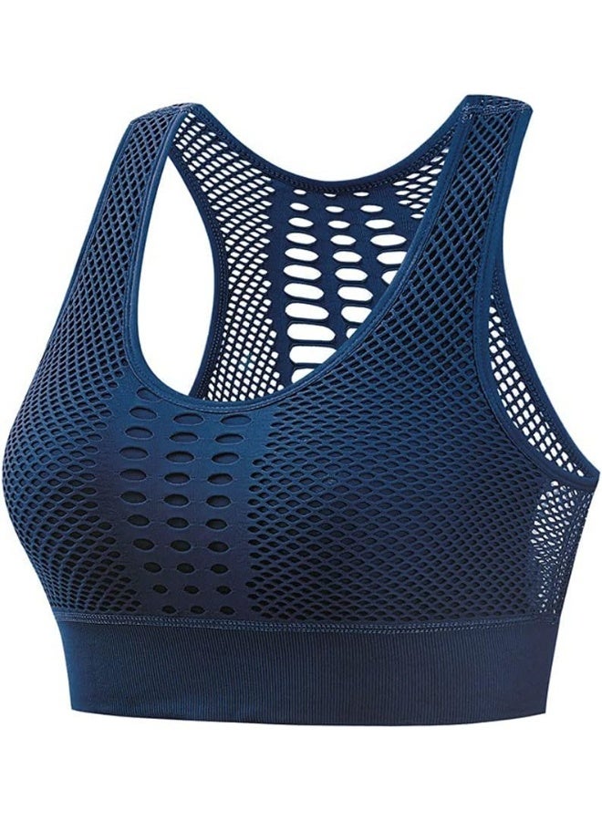 Rubik Sports Bra for Women, Removable Padded Seamless Sports Bra Hollow High Impact Support for Yoga Gym Workout Fitness (Navy Blue, X-Large) - Image 1