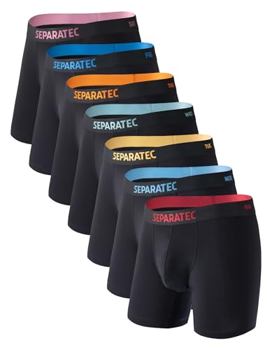 Separatec Dual Pouch Mens Underwear Breathable Cooling Rayon Made from Bamboo Underwear Men, Boxer Briefs and Trunks 7 Pack（L,Black） - Image 1