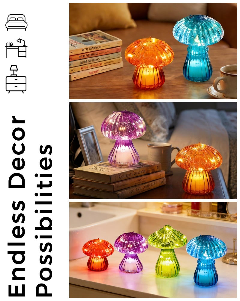 Nacome Glass Mushroom Table Lamp: Set of 4 Colored Small Cute LED Night Light Home Decor for Bedroom Desk - Birthday Gifts for Mom Women - Image 4