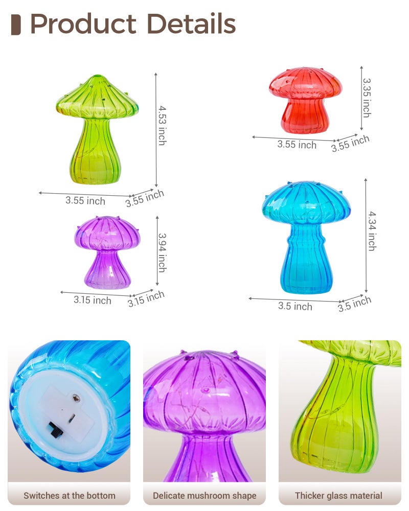 Nacome Glass Mushroom Table Lamp: Set of 4 Colored Small Cute LED Night Light Home Decor for Bedroom Desk - Birthday Gifts for Mom Women - Image 3