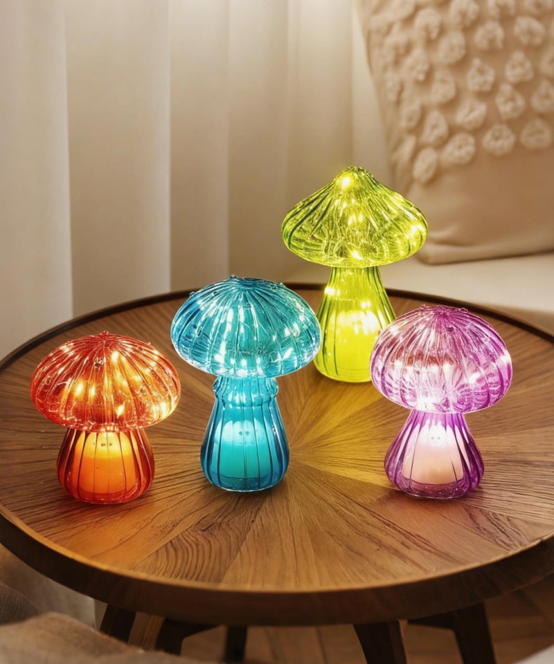 Nacome Glass Mushroom Table Lamp: Set of 4 Colored Small Cute LED Night Light Home Decor for Bedroom Desk - Birthday Gifts for Mom Women - Image 1