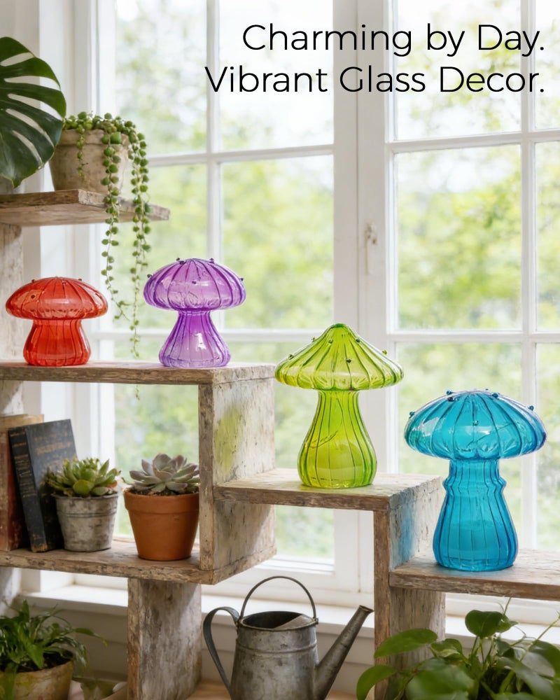 Nacome Glass Mushroom Table Lamp: Set of 4 Colored Small Cute LED Night Light Home Decor for Bedroom Desk - Birthday Gifts for Mom Women - Image 2