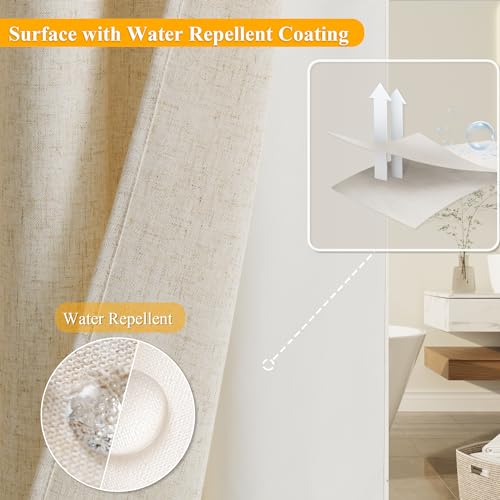 Jowels No Hooks Linen Textured Shower Curtain with Snap-in Fabric Liner Set,Beige Hotel Luxury Decor Shower Curtains for Bathroom with See Through Top Window,Water Resistant Fabric,72Wx75L,Cream - Image 4