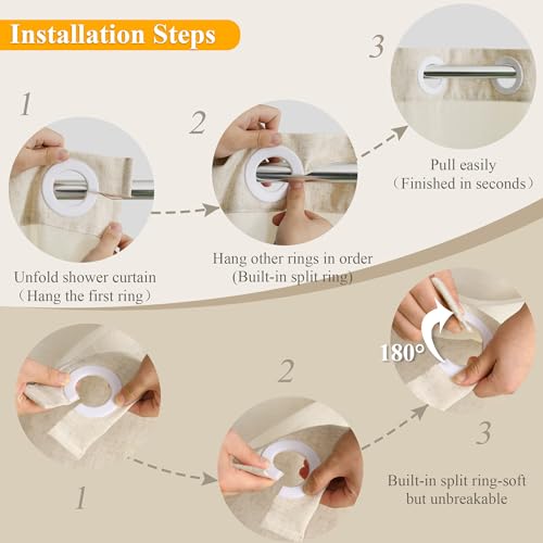 Jowels No Hooks Linen Textured Shower Curtain with Snap-in Fabric Liner Set,Beige Hotel Luxury Decor Shower Curtains for Bathroom with See Through Top Window,Water Resistant Fabric,72Wx75L,Cream - Image 3