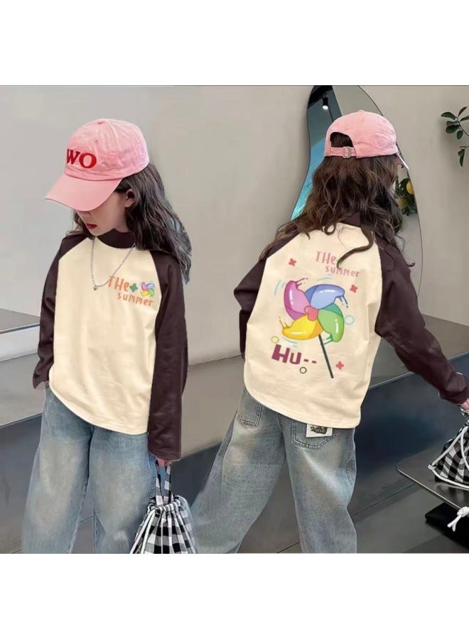Girls' Thermal Base Layer Top Autumn And Winter New Style For Older Children, Half Turtleneck, Warm Inner Layer, Color-blocking Long Sleeves
