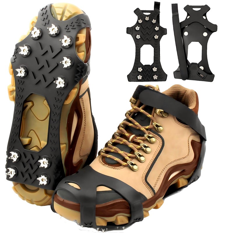 KTLECL Ice Cleats for Shoes and Boots,Silicone Crampons,11 Stainless Shoe Spikes for Snow and ice,Heavy Duty Traction for Hiking,Climbing &Mountaineering,Ice Fishing (Ultra-Cold -45Â°C, Easy On/Offï¼ŒUnisex) - Image 1