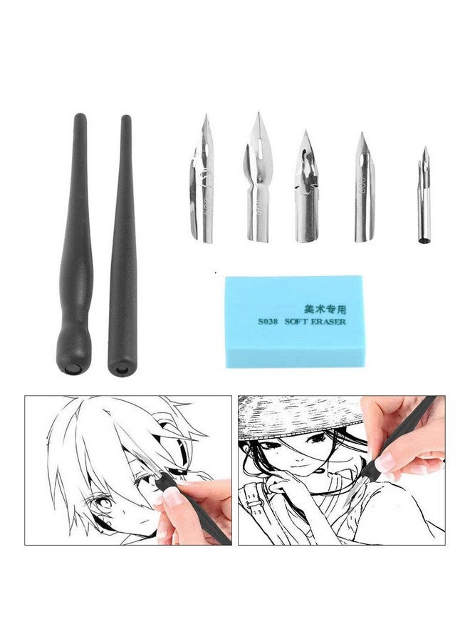Estink Manga Cartoon Comic Dip Pen Set1 Set Calligraphy Dip Pens Manga Artist Cartoon Comic Drawing Painting Kit Tool With 2 Pen Holders And 5 Nibs - Image 2