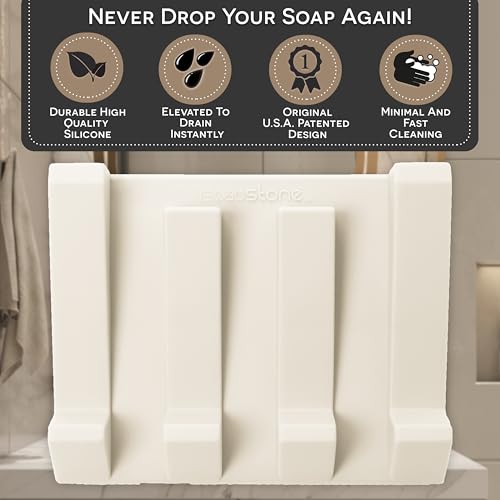 iSoapStone Silicone Soap Dish (USA Patented) Self Draining Bar Soap Holder for Shower Bathroom Sink, Drying Soap Dish Tray Sponge Holder Easy Cleaning Soap Saver Travel Accessories (Beige, 1) - Image 3