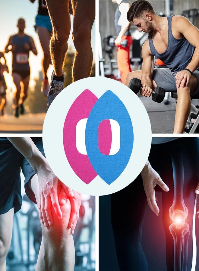 INOCEAN 6 قطع من شريط كينيزيو للركبة، شريط للركبة، دعم ممتاز لتخفيف الألم، للرياضة والاستخدام اليومي، قابل للتهوية ومقاوم للماء، دعم كينيزيو (وردي + أزرق)، دعامات للكاحل - Image 5