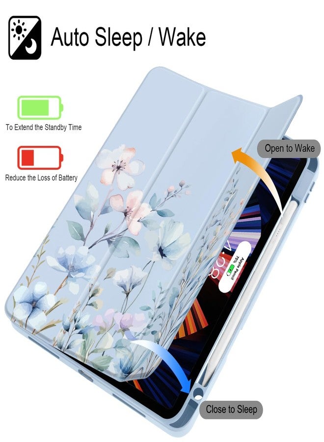 May Chen for iPad Pro 11 inch M2 4th Generation 2022, iPad Pro 11 3rd/2nd/1st Gen, Case with Transparent Shockproof Back Cover [Built-in Pencil Holder, Auto Sleep/Wake, Blue Wild Flowers - Image 3
