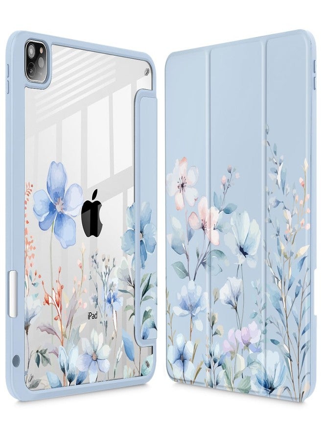 May Chen for iPad Pro 11 inch M2 4th Generation 2022, iPad Pro 11 3rd/2nd/1st Gen, Case with Transparent Shockproof Back Cover [Built-in Pencil Holder, Auto Sleep/Wake, Blue Wild Flowers - Image 1