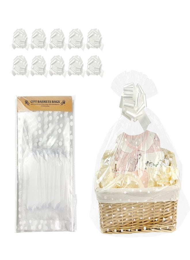 EKAPACKAGING 22x25 Inches 10 Pcs Large Cellophane Bags for Gift Baskets, Plastic Gift Basket Wrapping with Pull Ribbons, Clear Cellophane Gift Bags for Party, Mother’s Day, Baby Showers, Christmas - Image 1