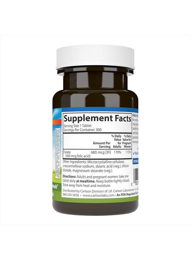 Carlson Folic Acid, 400 mcg, Provides Important Prenatal Support, Fetal Development, 300 Tablets - Image 2