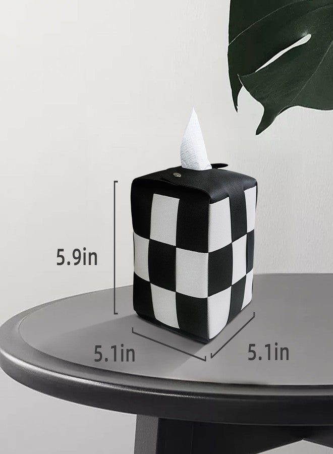 MSJGA Tissue Box Cover, Square PU Leather Tissue Box Holder with Metal Buckle, Checkerboard Tissue Box, Decorative Organizer for Bedroom, Vanity Desk, Nightstand, Bathroom, Office (Black) - Image 3