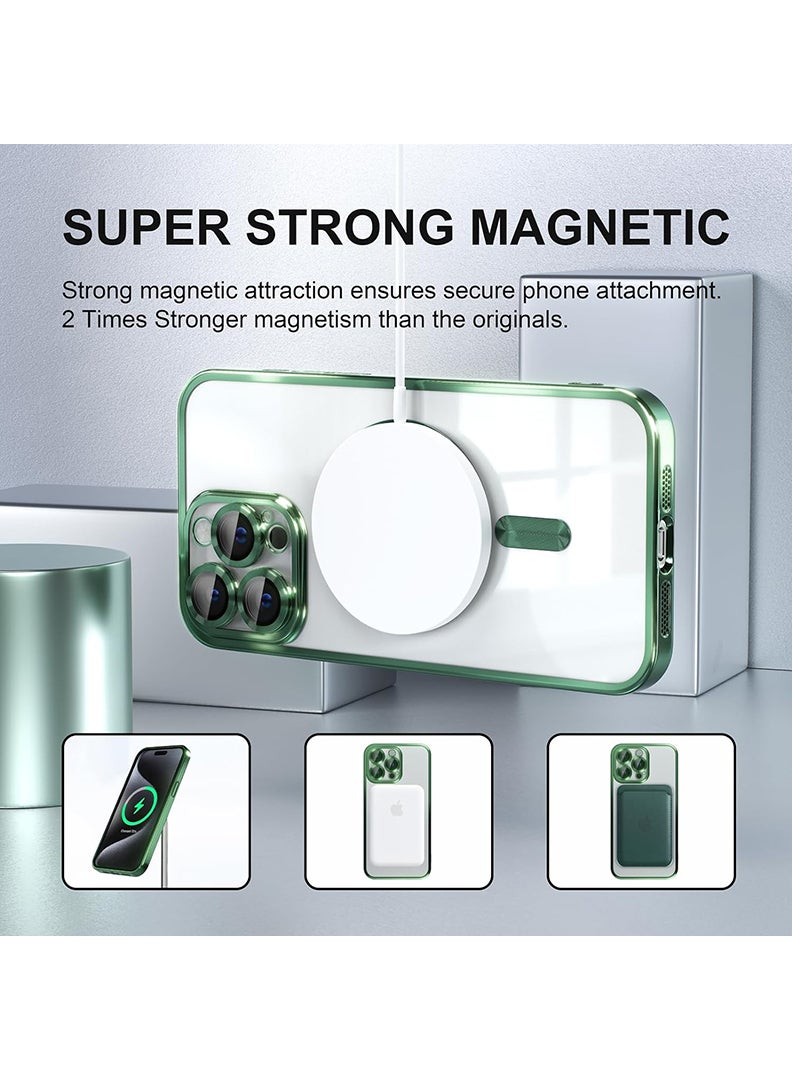Theodor Magnetic Case for iPhone 15 Pro Max with MagSafe Drop Protection Full Camera Lens Protector Plating Soft Clear Phone Case 6.7 inch - Green - Image 5