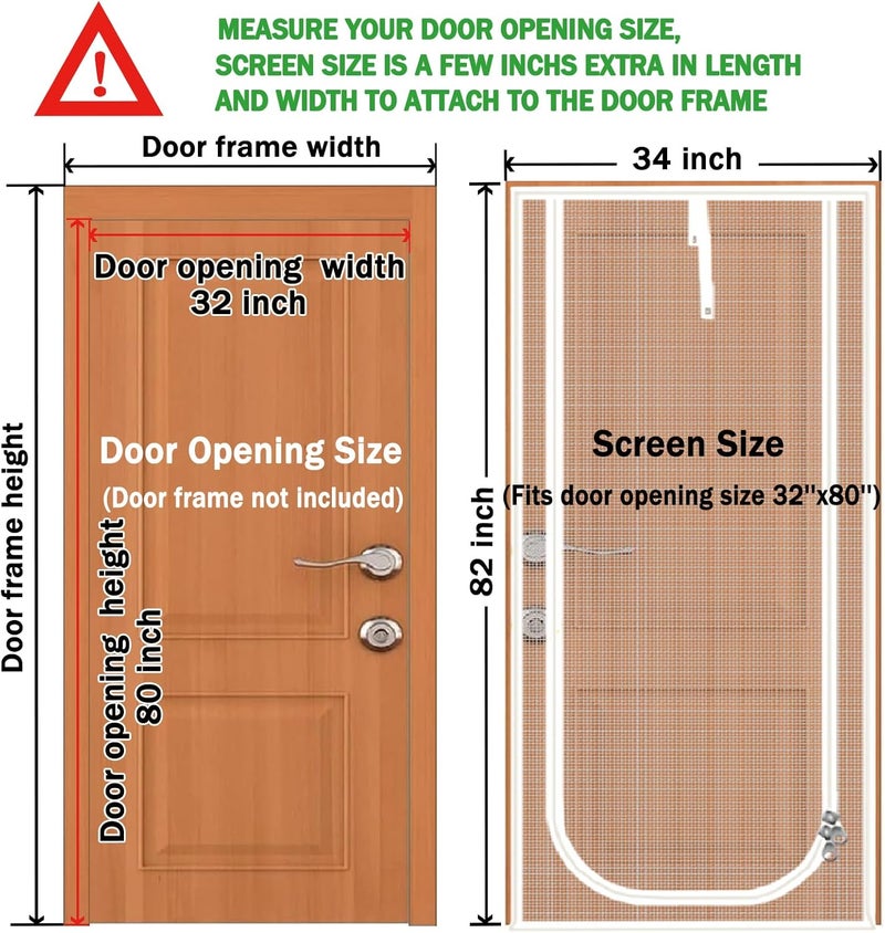 باب شبكي مقاوم للقطط، يناسب أبعاد الباب 32'' x 80''، باب شبكي سميك مقاوم للقطط لغرف المعيشة والمطبخ والغرفة النوم، باب شبكي مانع للقطط مزود بسحاب. (شكل حرف U، لون أبيض) - Image 2