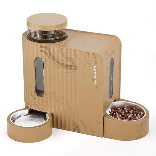 Gardner Pet Gravity Automatic 2in1 Pet Feeder 08 Gallons2 Cat Feeder and Water Dispenser Set 100 BPAFree and Stainless Steel Water Bowl for Dogs Cats Rabbits Puppies Light Woodgrain - Image 1