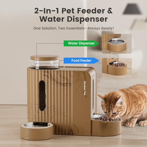 Gardner Pet Gravity Automatic 2in1 Pet Feeder 08 Gallons2 Cat Feeder and Water Dispenser Set 100 BPAFree and Stainless Steel Water Bowl for Dogs Cats Rabbits Puppies Light Woodgrain - Image 3
