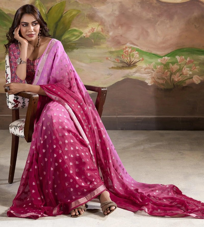 EthnicJunction Women's Georgette Woven Banarasi Saree With Blouse Piece - Image 2