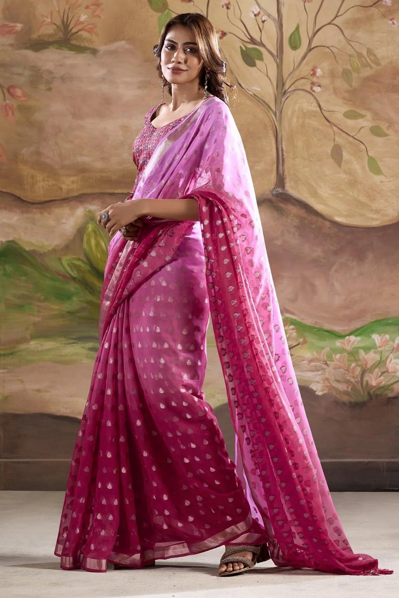 EthnicJunction Women's Georgette Woven Banarasi Saree With Blouse Piece - Image 3